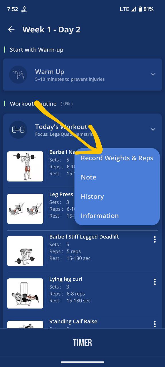 How to record progress in fitolympia android app